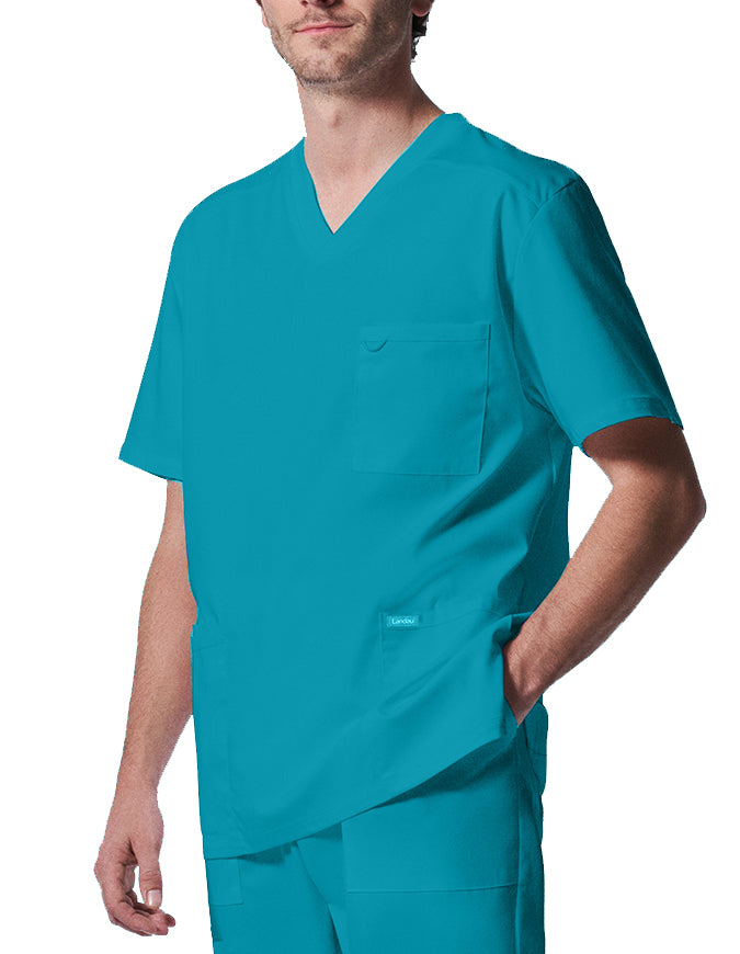 Landau ProFlex Men's 4 Pocket V-Neck Scrub Top - Teal Blue