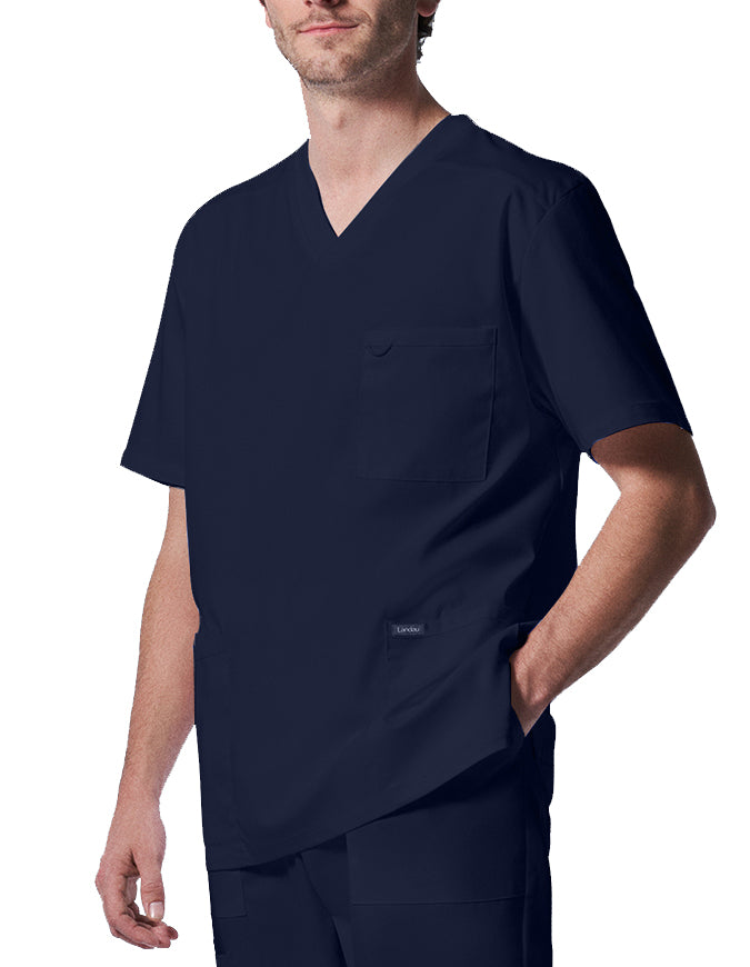 Landau ProFlex Men's 4 Pocket V-Neck Scrub Top - True Navy