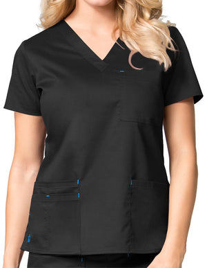 Maevn 26.5 Inch Blossom Women's V-Neck Fashion Scrub Top Black