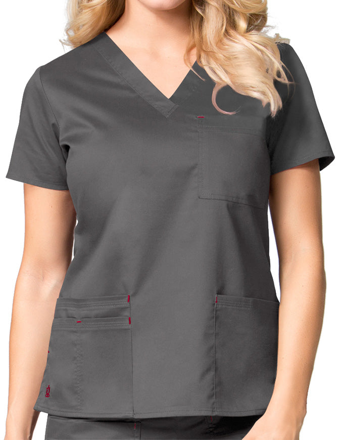 Maevn 26.5 Inch Blossom Women's V-Neck Fashion Scrub Top Charcoal