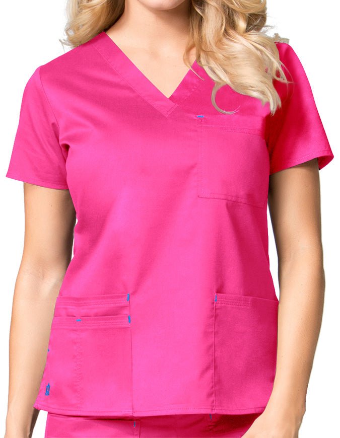 Maevn 26.5 Inch Blossom Women's V-Neck Fashion Scrub Top Passion Pink