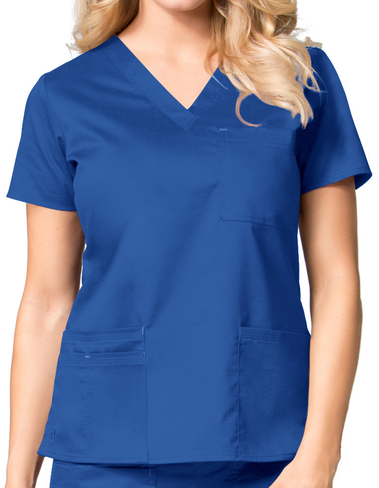 Maevn 26.5 Inch Blossom Women's V-Neck Fashion Scrub Top royal