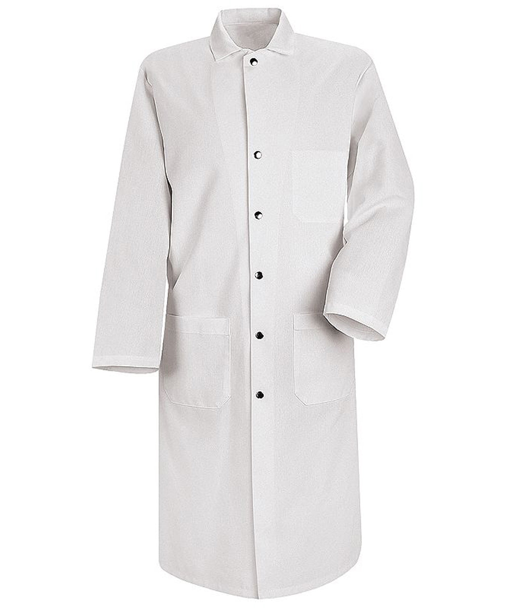 Red Kap 45 Inch Men's Three Pockets Snap Front Butcher White Lab Coat - White