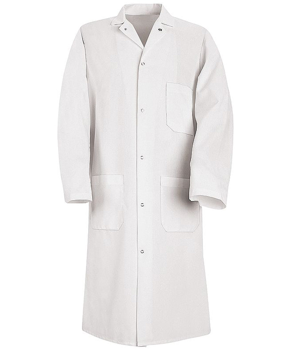 Red Kap 44.75 Inch Men's Six Gripper Front White Butcher Long Lab Coat - White