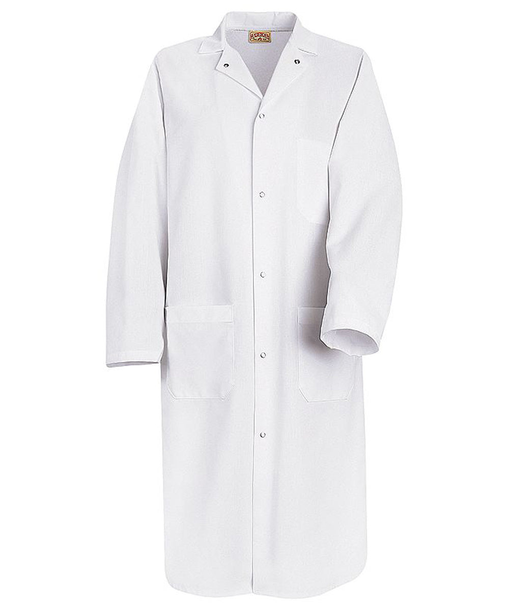 Red Kap 44.75 Inch Gripper Front Men White Butcher Wrap Lab Coat - White