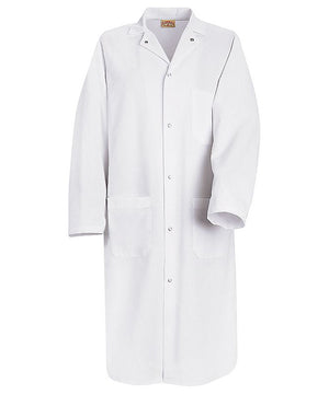 Red Kap 44.75 Inch Gripper Front Men White Butcher Wrap Lab Coat - White