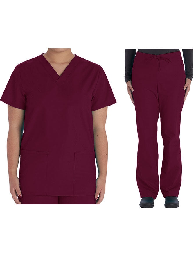 Vital Threads Unisex V-Neck Scrub Sets wine