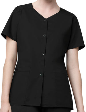 WonderWink WonderWork Women's Short Sleeve Snap Jacket - Black