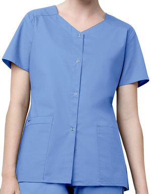 WonderWink WonderWork Women's Short Sleeve Snap Jacket - Ceil Blue