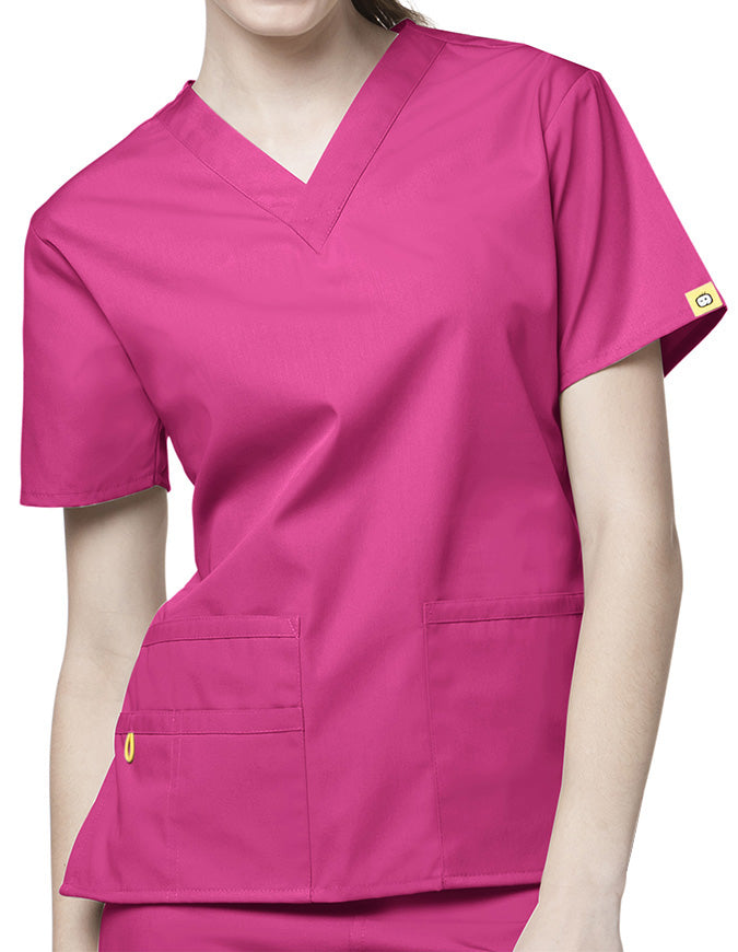 WonderWink 27.75 Inch Women's The Bravo V-Neck Nursing Top - Hot Pink