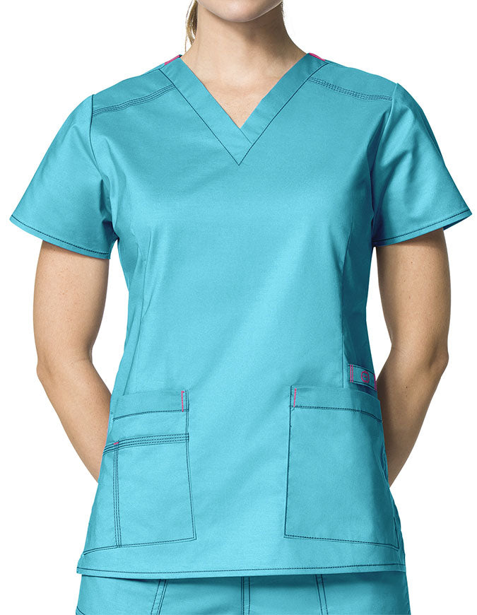 WonderWink 27.25 Inch Women's V-Neck Nursing Scrub Top - Aqua