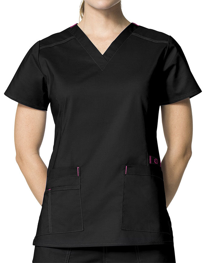 WonderWink 27.25 Inch Women's V-Neck Nursing Scrub Top - Black