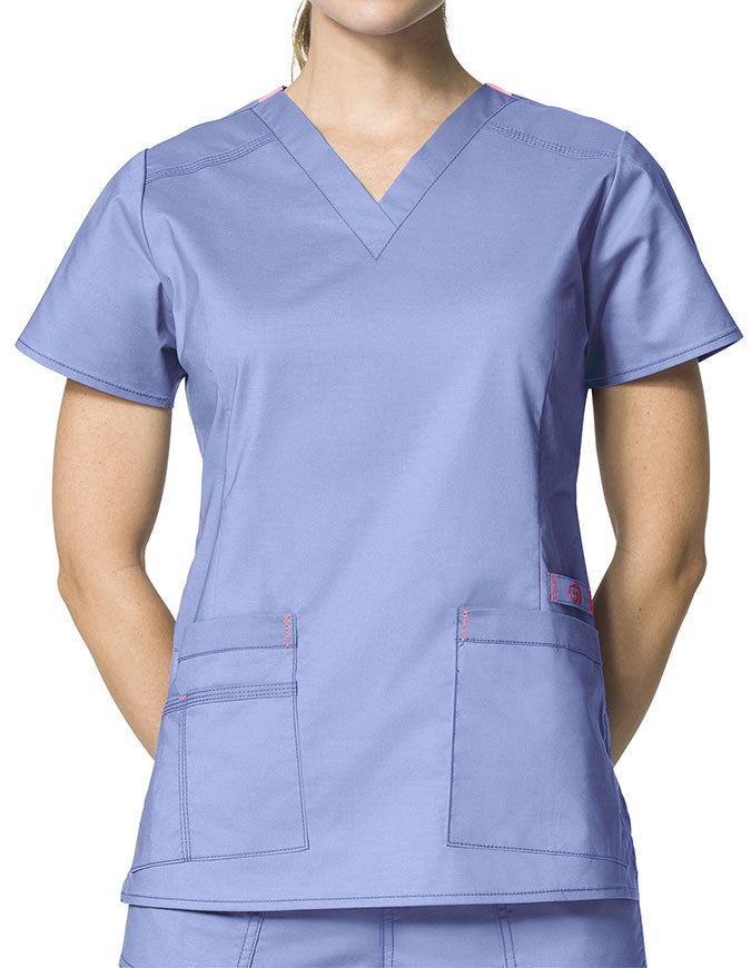 WonderWink 27.25 Inch Women's V-Neck Nursing Scrub Top - Ceil Blue