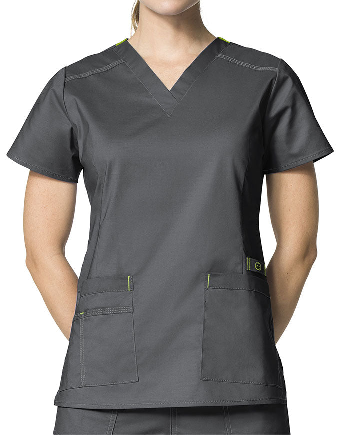 WonderWink 27.25 Inch Women's V-Neck Nursing Scrub Top - Charcoal