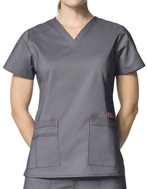 WonderWink 27.25 Inch Women's V-Neck Nursing Scrub Top - pewter