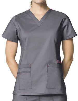 WonderWink 27.25 Inch Women's V-Neck Nursing Scrub Top - pewter