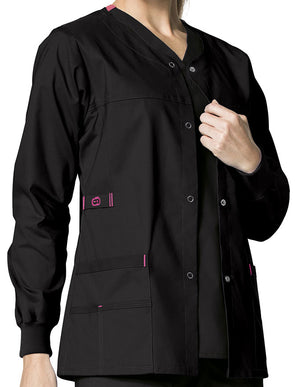 Wonderwink WonderFlex 28.75 Inch Women's Constance Snap Front Warm-up Jacket - Black