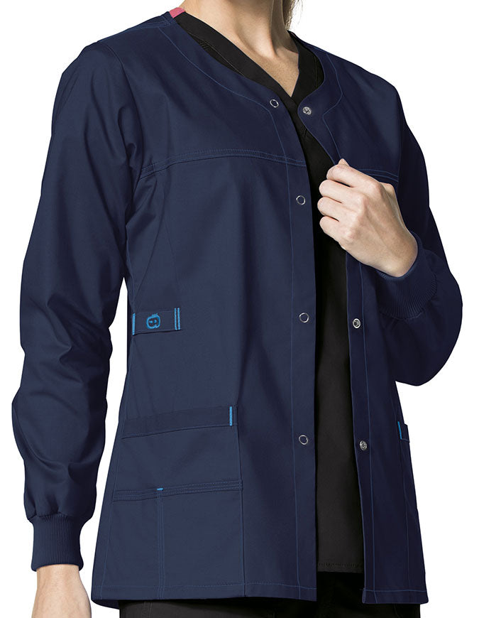 Wonderwink WonderFlex 28.75 Inch Women's Constance Snap Front Warm-up Jacket - Navy