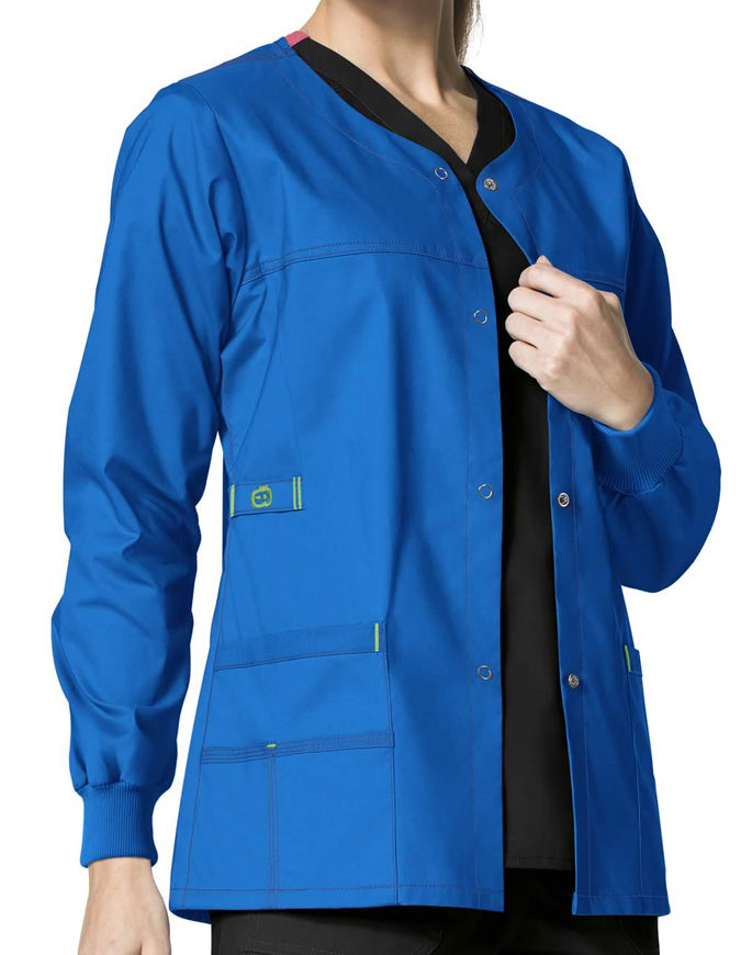 Wonderwink WonderFlex 28.75 Inch Women's Constance Snap Front Warm-up Jacket - Royal