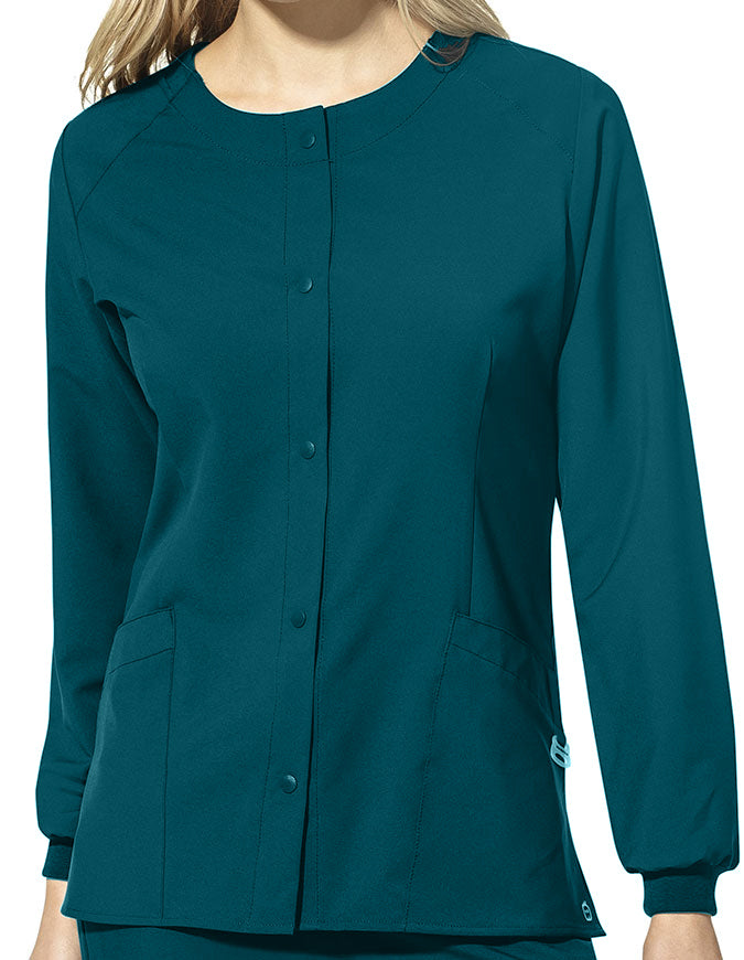 WonderWink W123 Women's Crew Neck Warm Up Jacket - Caribbean Blue