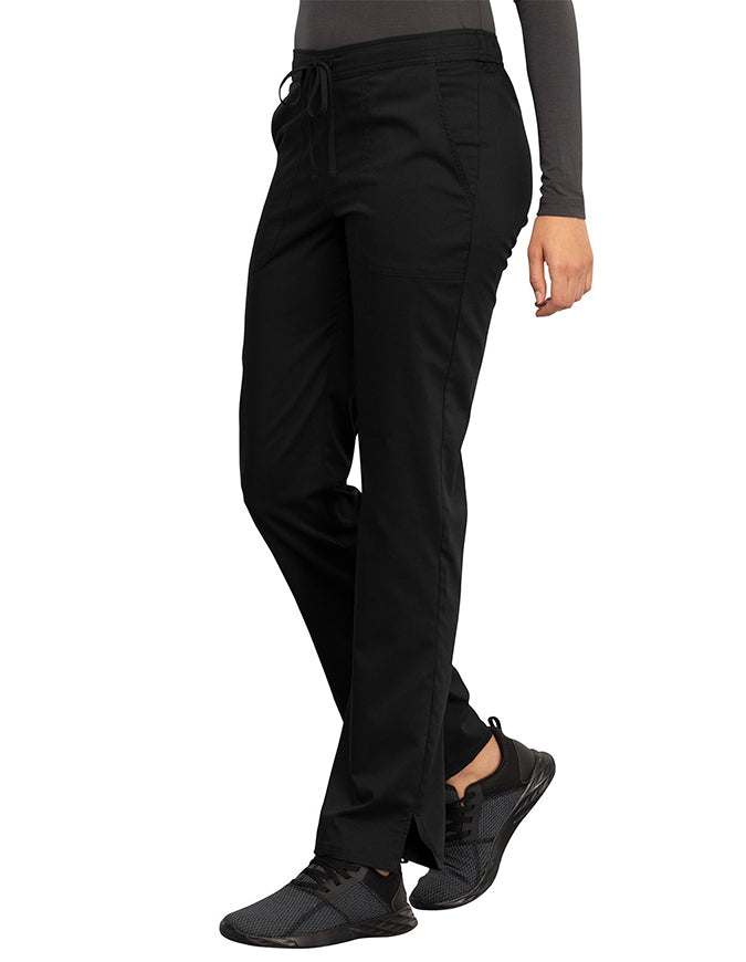 Cherokee Workwear Revolution Women's Mid Rise Straight Leg Drawstring Pant black