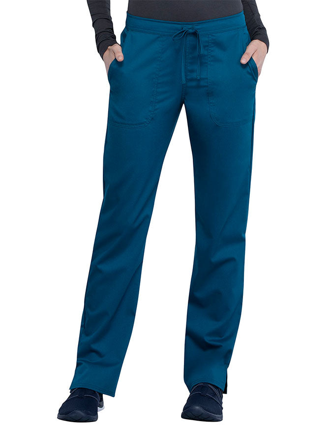 Cherokee Workwear Revolution Women's Mid Rise Straight Leg Drawstring Pant royal - Caribbean Blue