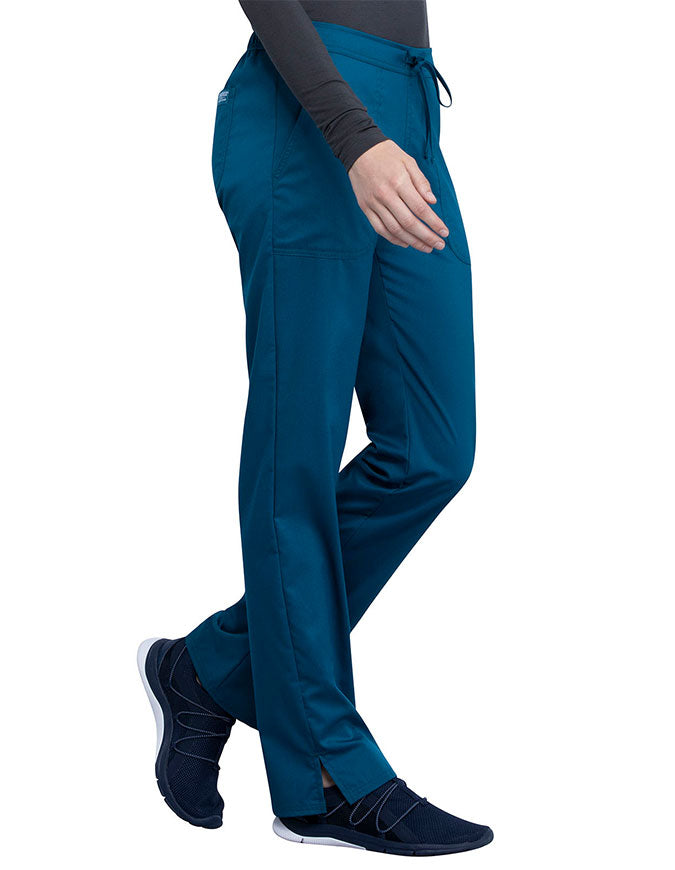 Cherokee Workwear Revolution Women's Mid Rise Straight Leg Drawstring Pant royal - Caribbean Blue