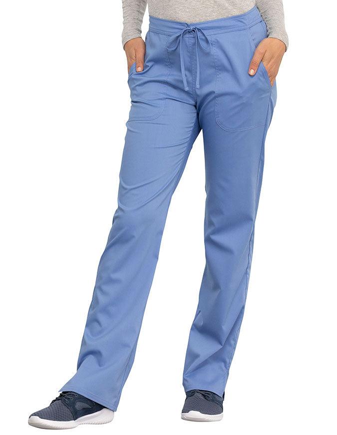 Cherokee Workwear Revolution Women's Mid Rise Straight Leg Drawstring Tall Pant - Ciel Blue