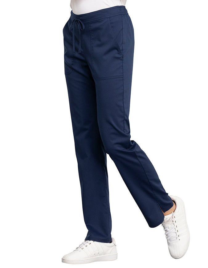 Cherokee Workwear Revolution Women's Mid Rise Straight Leg Drawstring Pant Navy