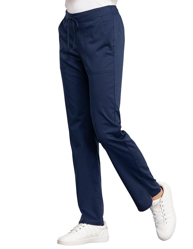 Cherokee Workwear Revolution Women's Mid Rise Straight Leg Drawstring Tall Pant Navy