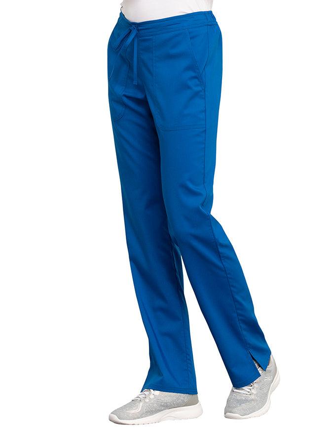 Cherokee Workwear Revolution Women's Mid Rise Straight Leg Drawstring Petite Pant Royal