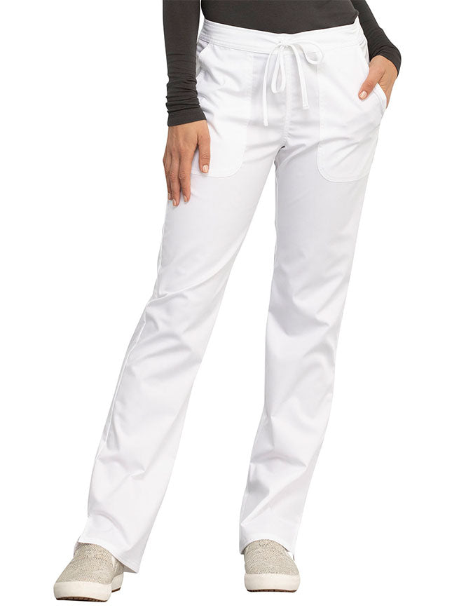 Cherokee Workwear Revolution Women's Mid Rise Straight Leg Drawstring Pant royal - White