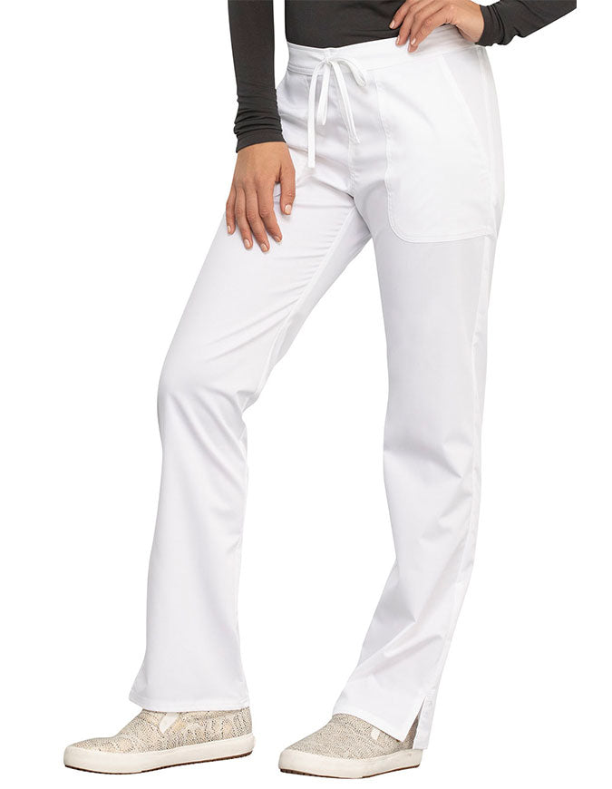 Cherokee Workwear Revolution Women's Mid Rise Straight Leg Drawstring Pant royal - White