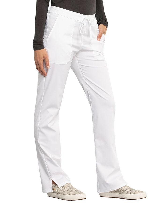 Cherokee Workwear Revolution Women's Mid Rise Straight Leg Drawstring Tall Pant White