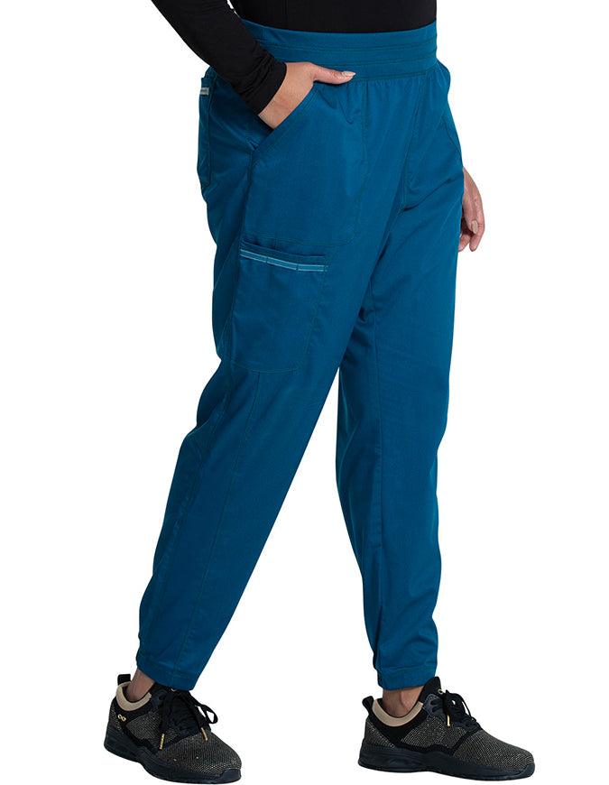 Cherokee Workwear Revolution Women's Natural Rise Tapered Leg Jogger Petite Pant - Caribbean Blue