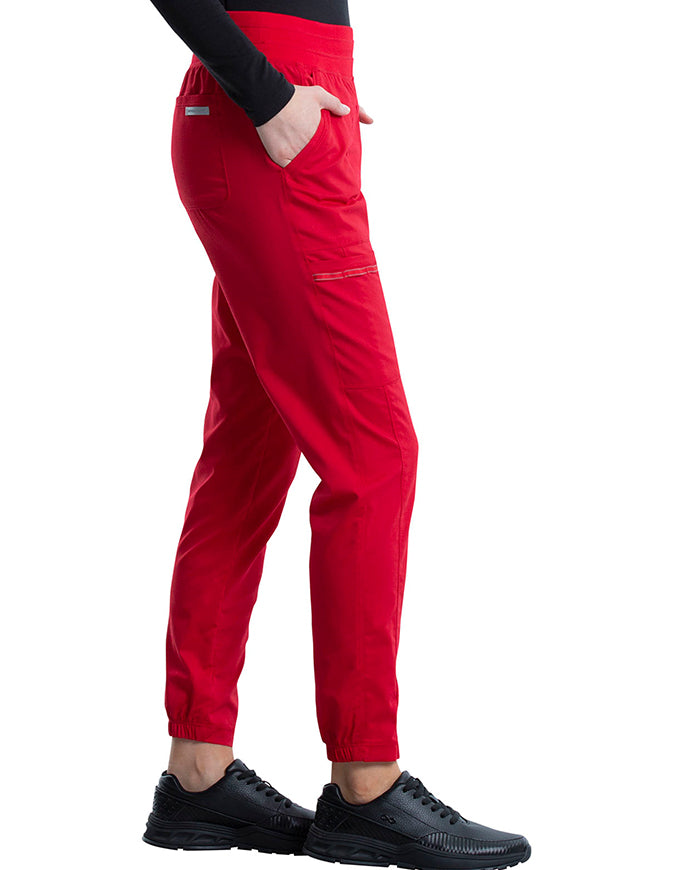 Cherokee Workwear Revolution Women's Natural Rise Tapered Leg Jogger Pant red