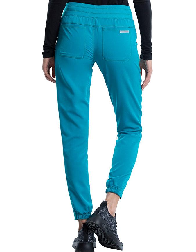 Cherokee Workwear Revolution Women's Natural Rise Tapered Leg Jogger Petite Pant - Teal Blue