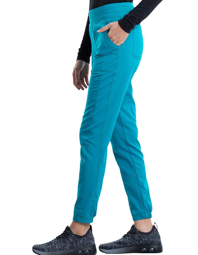 Cherokee Workwear Revolution Women's Natural Rise Tapered Leg Jogger Petite Pant - Teal Blue