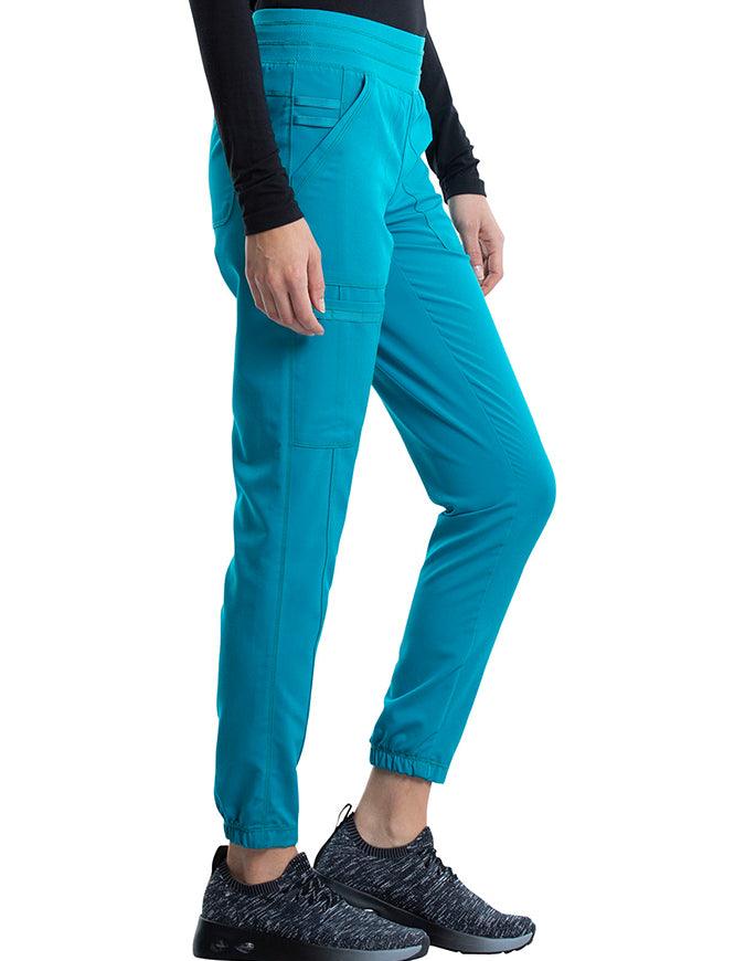 Cherokee Workwear Revolution Women's Natural Rise Tapered Leg Jogger Petite Pant - Teal Blue