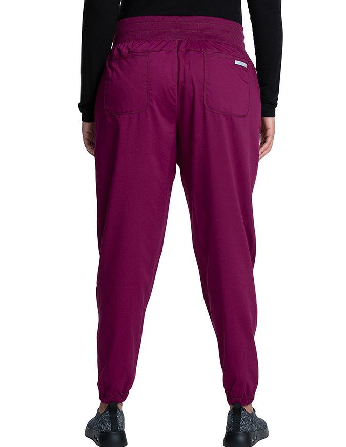 Cherokee Workwear Revolution Women's Natural Rise Tapered Leg Jogger Petite Pant - Wine