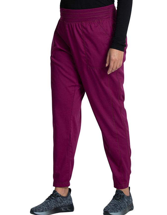 Cherokee Workwear Revolution Women's Natural Rise Tapered Leg Jogger Petite Pant - Wine