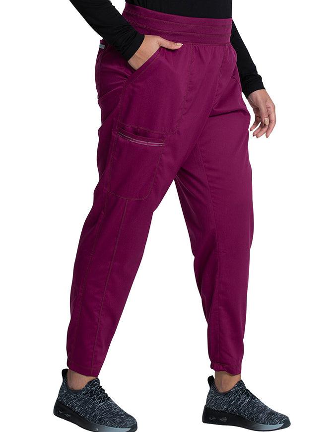 Cherokee Workwear Revolution Women's Natural Rise Tapered Leg Jogger Petite Pant - Wine