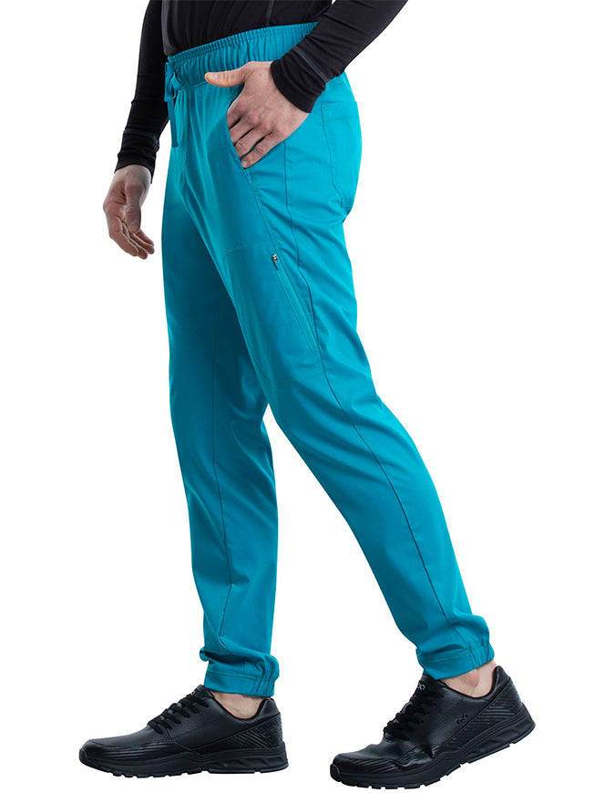 Cherokee Workwear Revolution Men's Natural Rise Straight Leg Jogger Petite Pant - Teal Blue