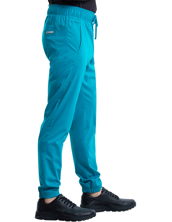 Cherokee Workwear Revolution Men's Natural Rise Straight Leg Jogger Petite Pant - Teal Blue