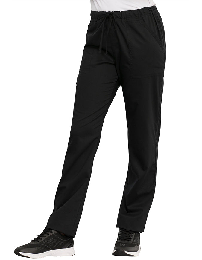 Cherokee Workwear Revolution Unisex Tapered Leg Drawstring Petite Pant Black