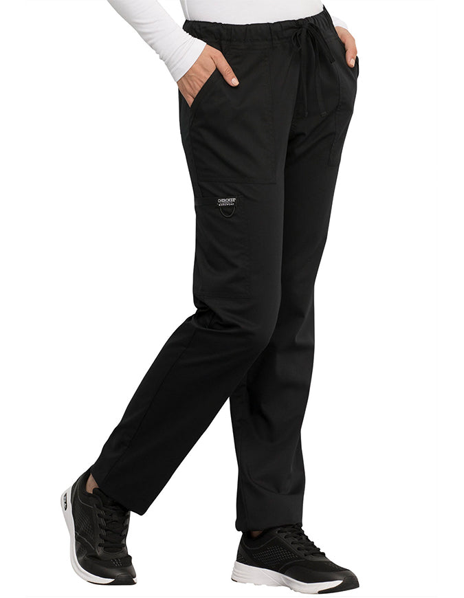 Cherokee Workwear Revolution Unisex Tapered Leg Drawstring Petite Pant Black