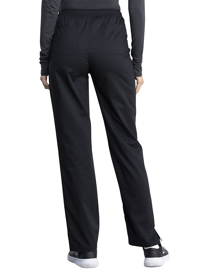 Cherokee Workwear Revolution Tech Women's Mid Rise Straight Leg Drawstring Petite Pant - Black