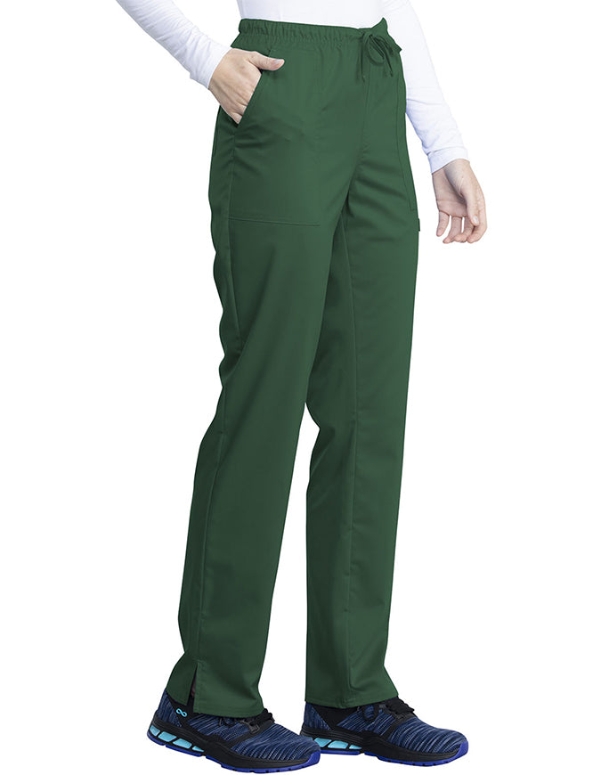 Cherokee Workwear Revolution Tech Women's Mid Rise Straight Leg Drawstring Petite Pant - Hunter Green