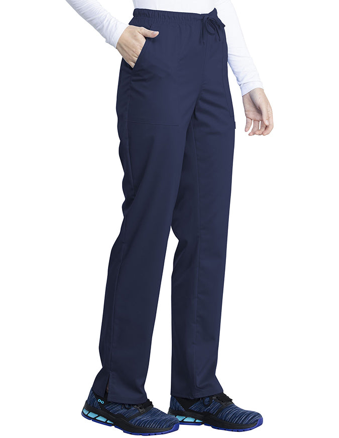 Cherokee Workwear Revolution Tech Women's Mid Rise Straight Leg Drawstring Petite Pant - Navy