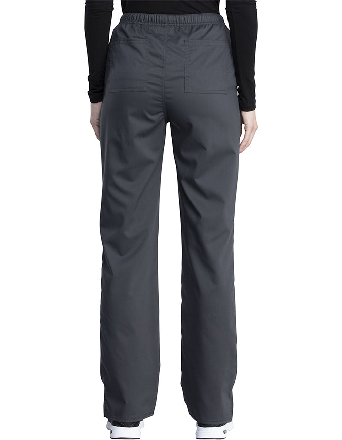 Cherokee Workwear Revolution Tech Women's Mid Rise Straight Leg Drawstring Petite Pant - Pewter